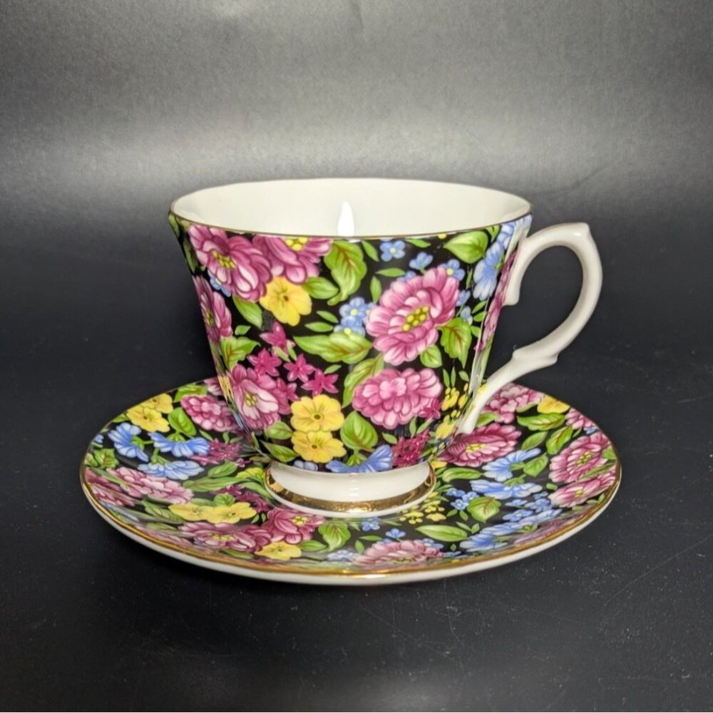 Bethany Bone China Floral Teacup Saucer Set Gold Trim Pink Yellow England